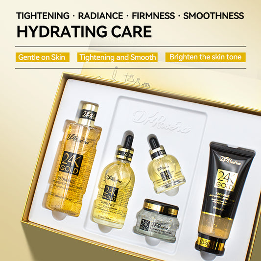 DR.ROSEVA 5Pcs 24K Gold Radiance Luxury Set Brightening & Firming Skincare Gift Box With Hyaluronic Acid Niacinamide Serum