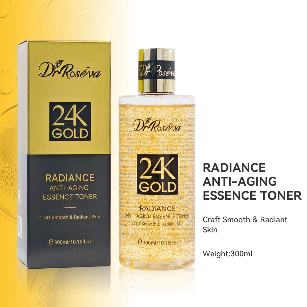 DR.ROSEVA 5Pcs 24K Gold Radiance Luxury Set Brightening & Firming Skincare Gift Box With Hyaluronic Acid Niacinamide Serum